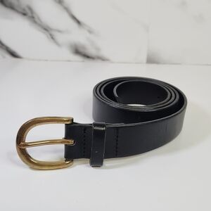 J. Crew Genuine Leather Belt Black with Gold Buckle